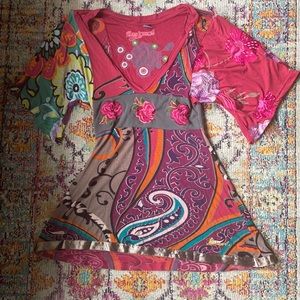 Desigual embroidered flower tunic size small.